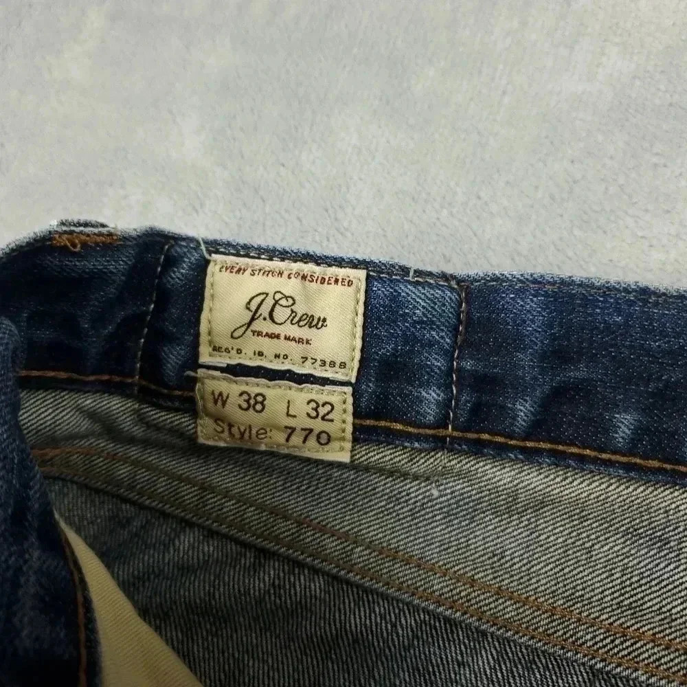 J Crew 770 Jeans Mens 38x32 Kaihara Japanese Denim Slim Straight Distressed - Picture 5 of 13